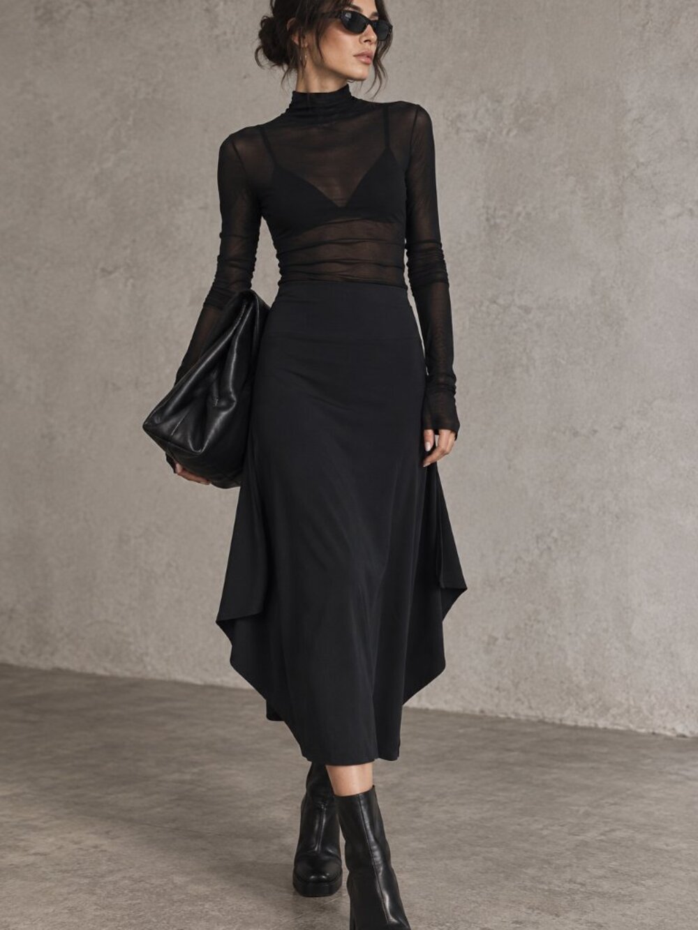 Bryn Walker Black Draped Maxi Skirt XS Avant Garde Lagenlook Art to Wear USA